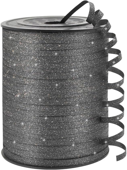 Black Glitter Curling Ribbon, 1/5" Wide x 500 Yards Christmas Curling Ribbons by KMERLIFE