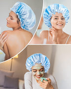 Aquior Shower Caps, Reusable Shower Cap for Women, Double Layer Waterproof Hair Cap, Large Size for All Hair Lengths,for Girls Spa Home Salon Use (Pink Cloud)
