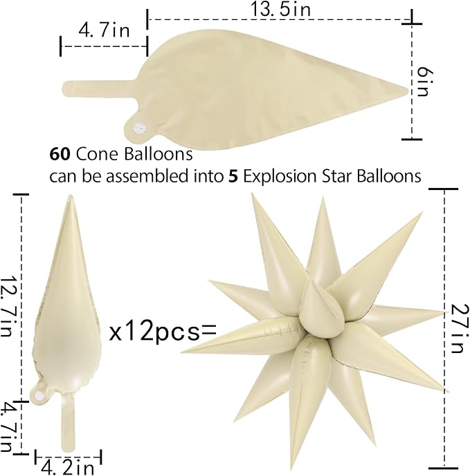 60 Pcs Star Balloons Explosion 12 Point Foil Cone Balloons Magic Balloon Large - Image 5