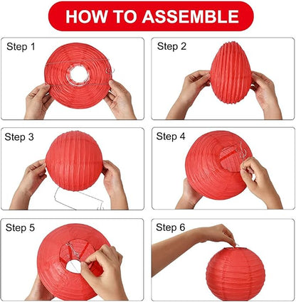 BEISHIDA 10 Inch Red Paper Lanterns 6 Packs Hanging Round Chinese Lantern | - Image 3
