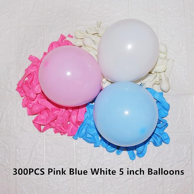 300 Pcs Pink Blue and White 5 Inch Balloons Macaron Pastel Pink and Blue White - Image 2