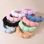 Spa Headbands for Washing Face or Makeup, Sponge Bubble Skincare Headbands, Puffy Terry Cloth Hairband for Women, Skin Care Makeup Headwear Hair Accessories for Girls(Black)