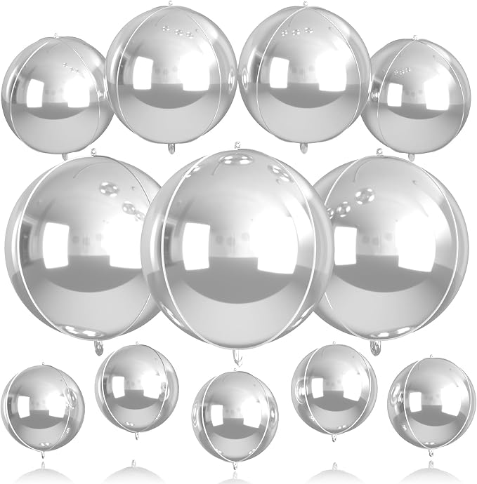 12 Pcs Silver Foil Balloons, Different Size Metallic Silver Balloons by BIAPIAN