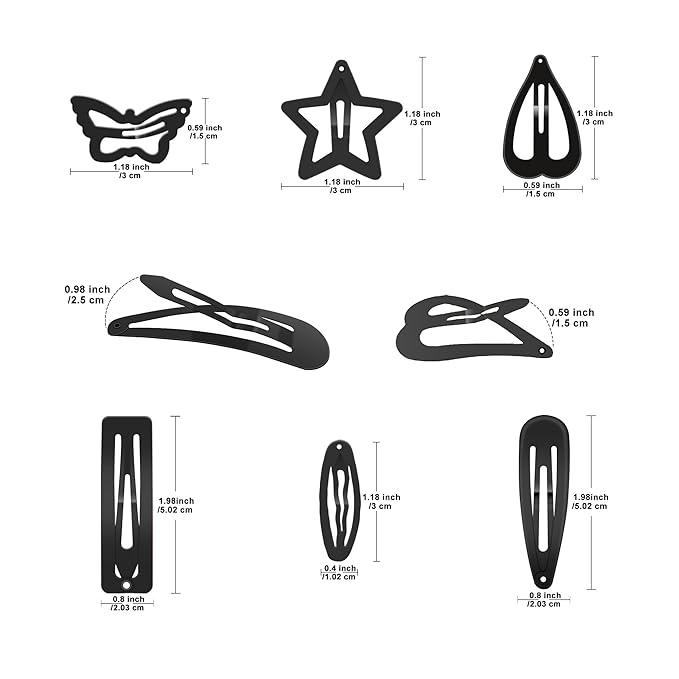 120PCS Black Hair Clips for Girl Metal Snap Hair Barrettes, 2 Inch Hair Accessories for Girl & Kids Women (6 Styles) By CYBAUG