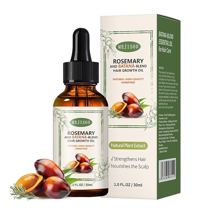 Organic Batana Rosemary Oil for Hair Growth & Anti-Hair Loss, Natural DHT Blocker Scalp Treatment for Thinning Hair, Nourishing Dry Scalp & Strengthening Follicles Cold-Pressed, Non-Greasy, 1 fl oz