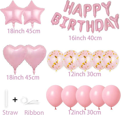 27 Pcs Pink Birthday Decorations, 3D Foil Pink Happy Birthday Balloon Banner - Image 3