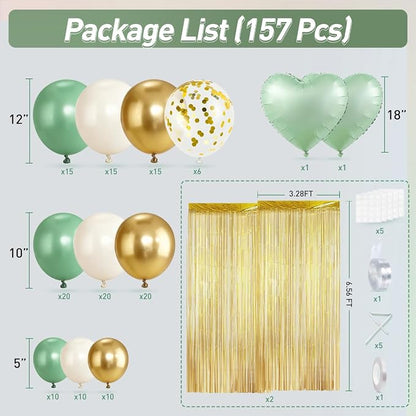 Sage Green Gold White Balloons Arch Kit - Image 2
