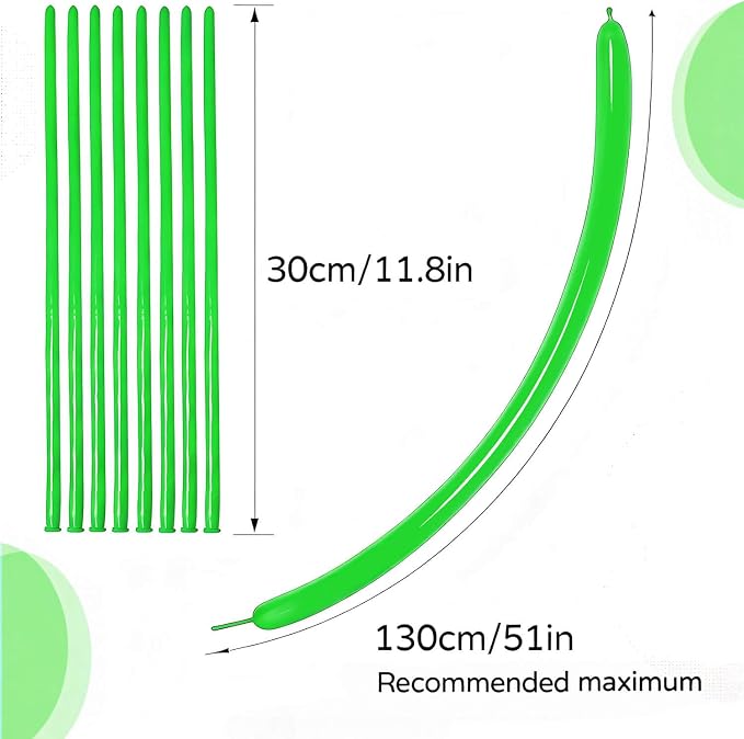 260 Green Long Balloons for Balloon Garland Thickening Skinny Latex Twisting - Image 3