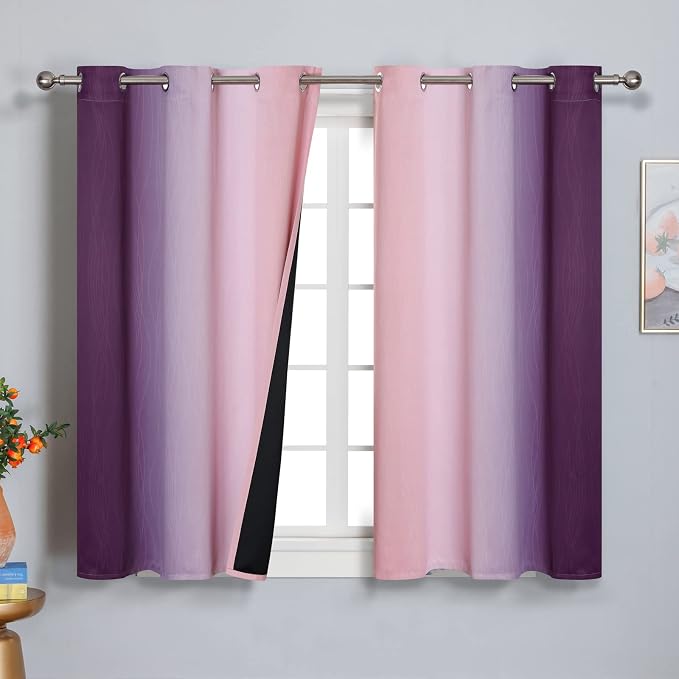 Pink and Purple Blackout Curtains 54 Inch Length, Light Blocking Gradient Drapes by ESTELARTEXTILER