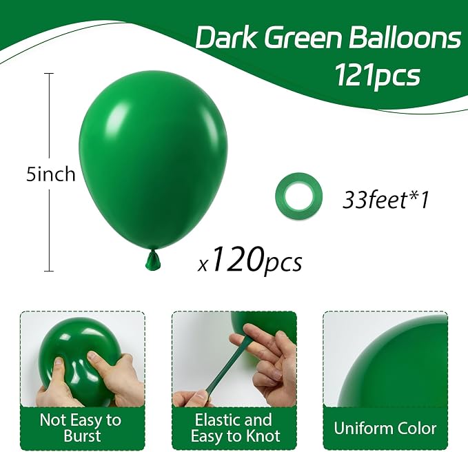 Awenztech 120pcs 5 inch Dark Green Latex Balloons | Tropical, Birthday Party - Image 2
