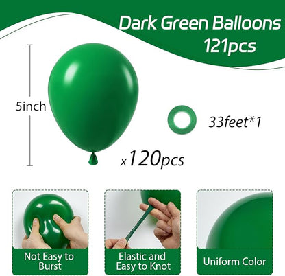 Awenztech 120pcs 5 inch Dark Green Latex Balloons | Tropical, Birthday Party - Image 2