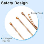 TsMADDTs Hair Pins, 200PCS Rose Gold Bobby U Shaped Hair Pins for Women Styling, Ballet Bun with Box, 2.4IN & 2IN