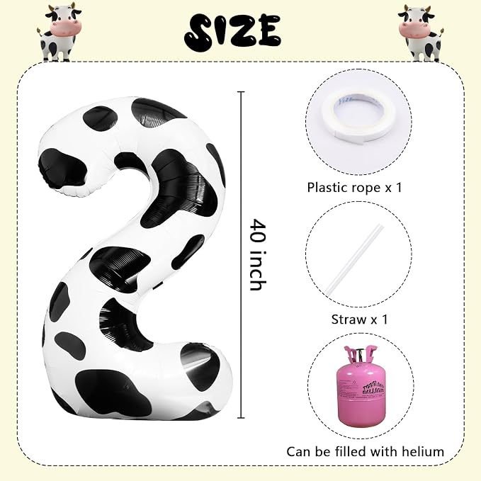 Cow Print Balloons 40 Inch Cow Print Number 2 Balloon Big Number 2 Balloon Moo - Image 6