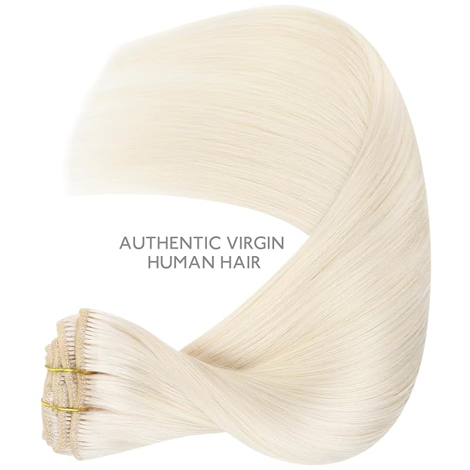 WENNALIFE Clip in Hair Extensions, 14 Inch 120g 7pcs Real Human Hair, White Blonde Remy Hair Extensions Clip Ins Double Weft
