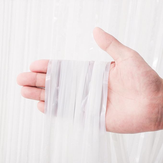 Voircoloria Pastel White Foil Fringe Backdrop Curtains, 2 Pack | Tinsel - Image 2