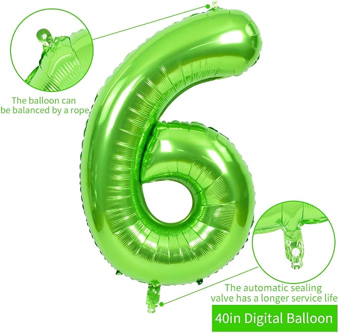 TONIFUL 40 Inch Green Number 6 Balloons Large Foil 6th Birthday Decorations | - Image 2