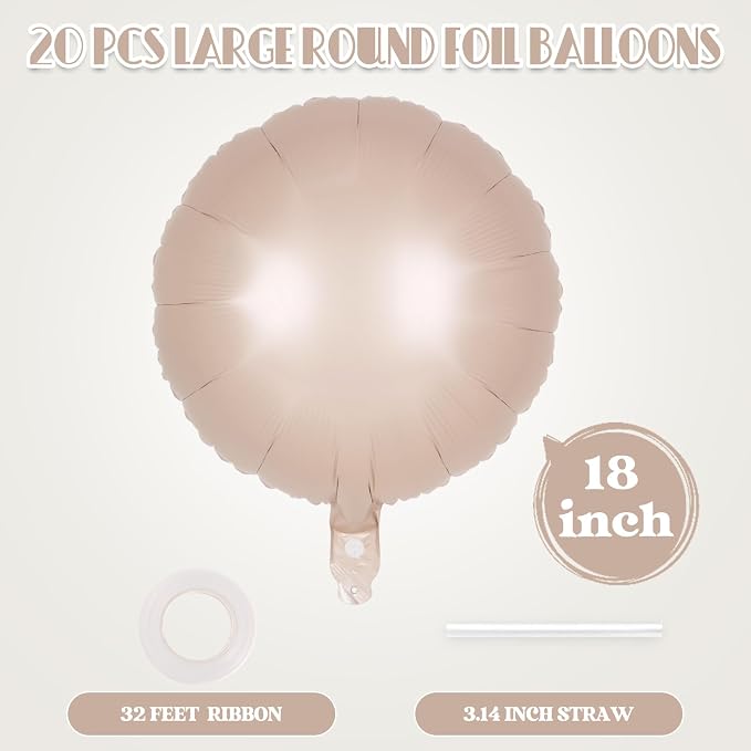 20 Pcs Beige White Round Shaped Balloons, 18 Inch Round Foil Balloon, Giant - Image 2