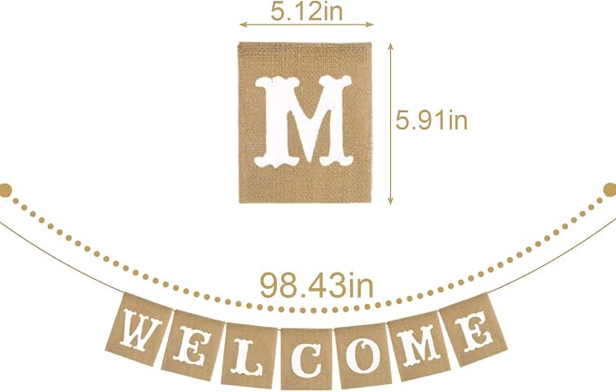 Rainlemon Vintage Rustic Jute Burlap Welcome Banner Home Fireplace Mantel - Image 6