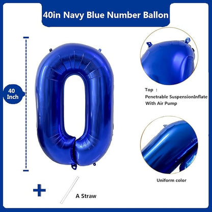 40 inch Navy Blue Number Balloon Dark Blue 0 Balloons Giant Foil Helium - Image 2