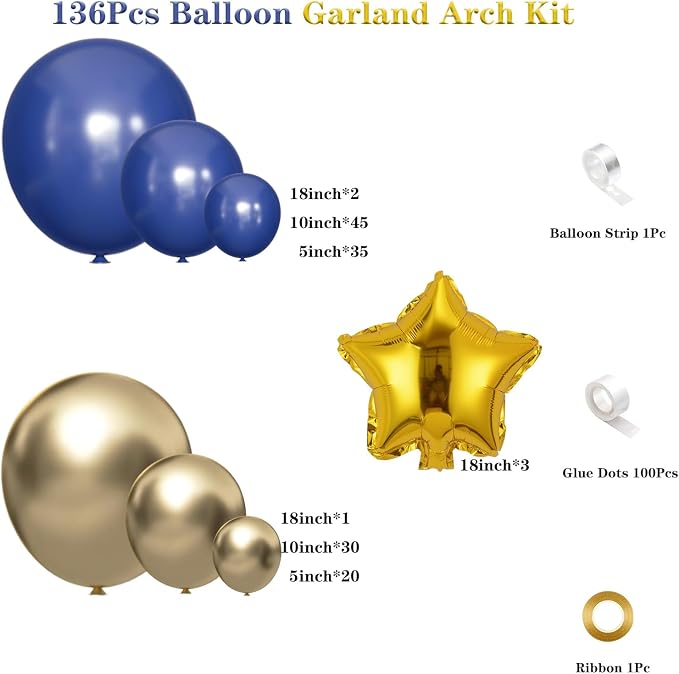 Royal Blue and Gold Balloon Garland Arch Kit - Image 2
