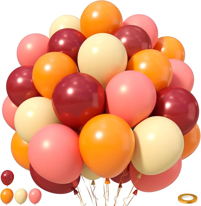 HILAVO Fall Balloons, 12 Inch Thanksgiving Balloons Dusty Pink Orange Burgundy by HILAVO