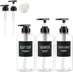 Shower Bottles with 2 Extra Pumps, Segbeauty 3 Packs of 16.9oz Shampoo and Conditioner Bottles with Funnel, 500ml Clear Refillable Bathroom Body Wash Dispenser, Reusable PET Squeeze Bottles with Pump