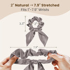 THXSILK 100% Mulberry Silk Bow Scrunchies 3-Pack, 22 Momme Mulberry Silk Hair Ties for Women, Cute Bunny Ear No Damage Ponytail Holders, Fashion Hair Accessories for Girls(M, Grey)