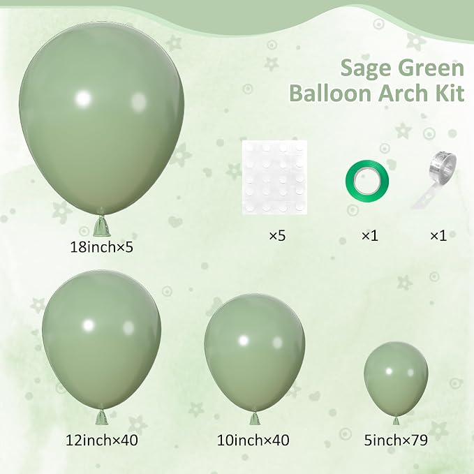 164Pcs Sage Green Balloons Garland Arch Kit Different Sizes | 18 12 10 5 inch - Image 2