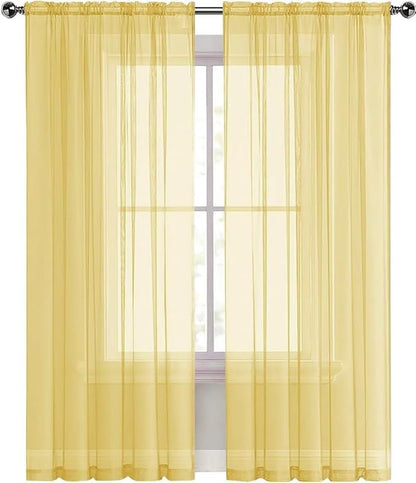 SpaceDresser Basic Rod Pocket Sheer Voile Window Curtain Panels Yellow 1 Pair 2 - Image 2