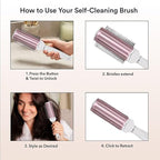 Curly Hair Brush Detangler Comb - Self Cleaning Hair Brushes for Women - Roller Retractable Travel Hairbrush - Rose Gold White Christmas Gifts