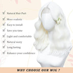White Wig for Women, 18 Inch Middle Part Wavy Curly Wigs Synthetic Heat Resistant Soft deep wave Wig for Women Daily Use (White, 18 Inch)