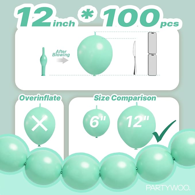 PartyWoo Mint Latex Balloons, for Birthday, Anniversary, Valentine's Day - Image 4