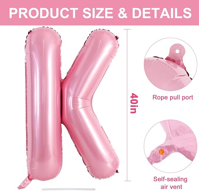 TONIFUL 40 Inch Large Pink Letter K Balloons Giant Foil Mylar Alphabet Balloon - Image 2