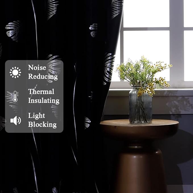 Wide Blackout Curtain for Sliding Door 100W x 84L Inch Silver Palm Tree - Image 6