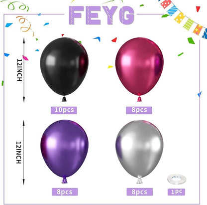 Pink and Purple Balloons, 12 Inch Metallic Pink Purple Black and Silver Balloons - Image 2