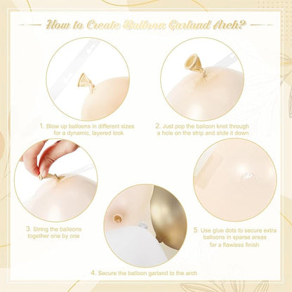 White and Gold Balloon Garland Arch Kit 132Pcs Metallic gold Ivory white Cream - Image 6