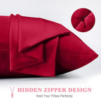 100% Pure Silk Pillowcase 2 Pack for Hair and Skin, Both Sides 23 Momme Grade 6A+ Mulberry Silk Pillowcases with Hidden Zipper, Soft&Smooth Cooling Pillow Cases (Red, Queen 20x30)