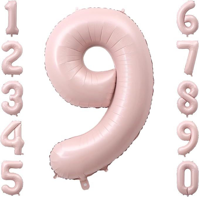 Baby Pink Number 9 Balloon 40 Inch, Muted Pastel Numeral Party Supplies | by Unknown