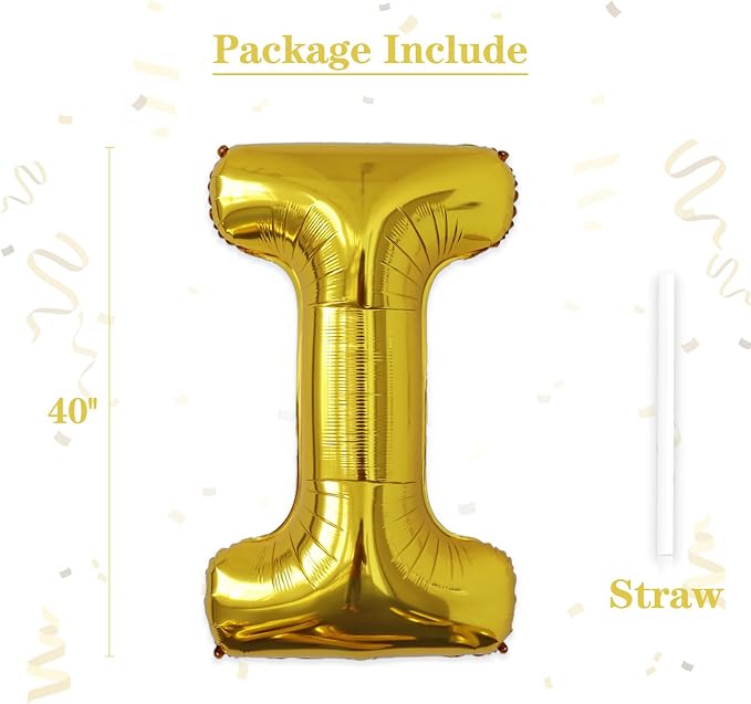 VHUWE 40 inch Gold Letter I Balloon, Big Size Alphabet Foil Mylar Helium - Image 2