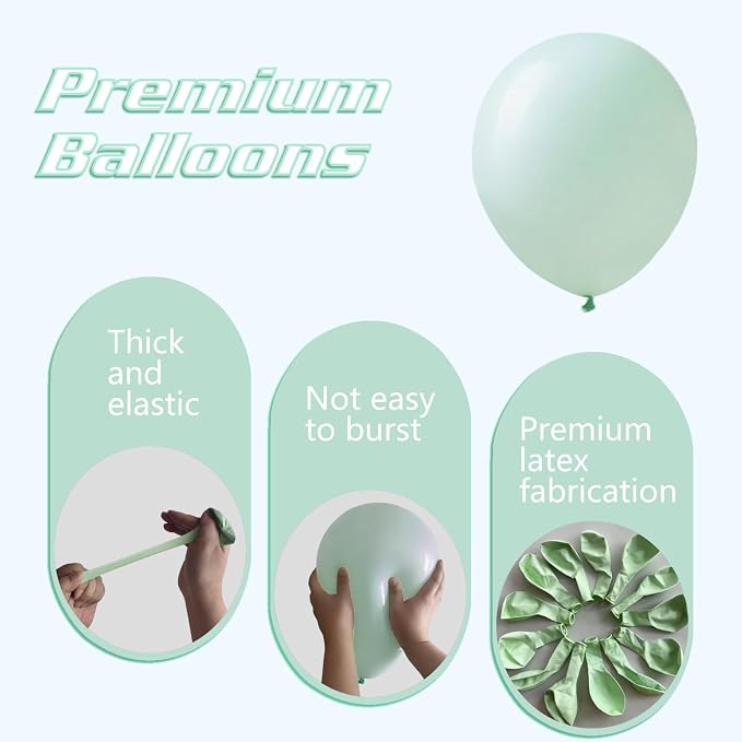 Pastel Green Balloons 145pcs Different Sizes 18 12 10 5 Inches Mint Green Latex - Image 3