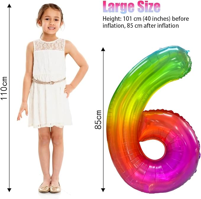 Rainbow Number 6 Balloon 40 Inch Rainbow 6 Balloon Giant Helium Foil Number 0 - Image 2
