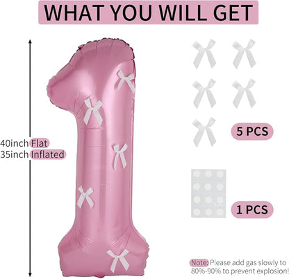 40 Inch Number Balloons with Bow Coquette Birthday Decorations Giant Number 1 - Image 2