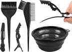 EMVANV 5 PCs Hair Dyeing Set,Hair Dye Coloring Kit Hair Bleach Kit Hair Coloring Tool with Folding Bowl Dyeing Brush Dyeing Comb and Hairpin(Black)