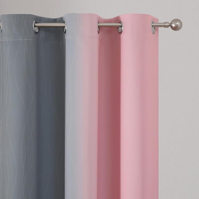 Pink and Grey Blackout Curtains 45 inches Long, Ombre Full Room Darkening - Image 4