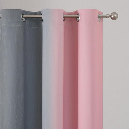 Pink and Grey Blackout Curtains 45 inches Long, Ombre Full Room Darkening - Image 4