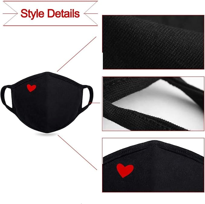 8 Pack Fashion Cute Heart Masks with Adjustable Nose Bridge - Mothers Day Gifts, Gifts for Women Travel Unisex Cotton Cloth Adult Face Mask - Washable Reusable for Women Men Youth