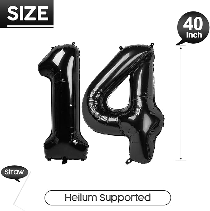 14 Balloon - Black Birthday Number Balloons, 40 Inch Decorations Men Women | - Image 5