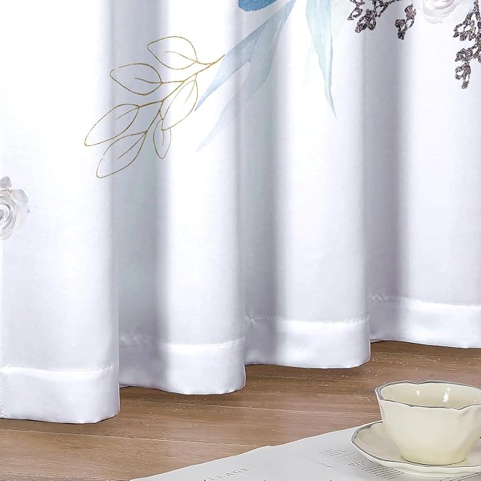 Blue Eucalyptus Curtains 63 Inch Length 2 Panels, Leaves Plant Drapes - Image 5