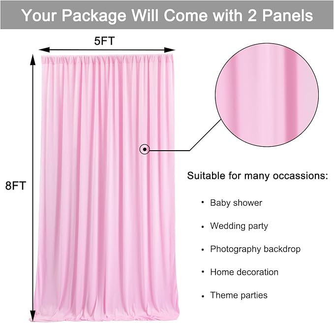 10 ft x 8 ft Wrinkle Free Pink Backdrop Curtain Panels - Image 5