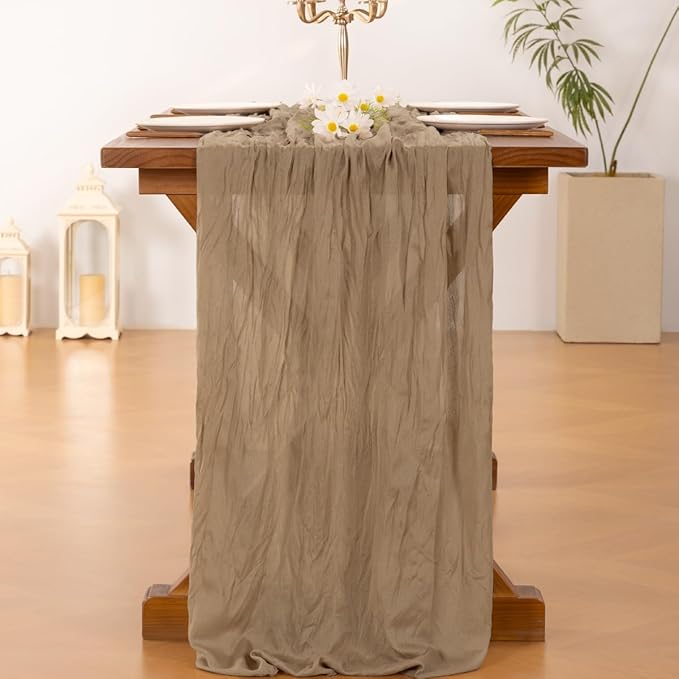 Cheesecloth Table Runner Summer Boho Wedding Birthday Party Home Decor | Nude - Image 3